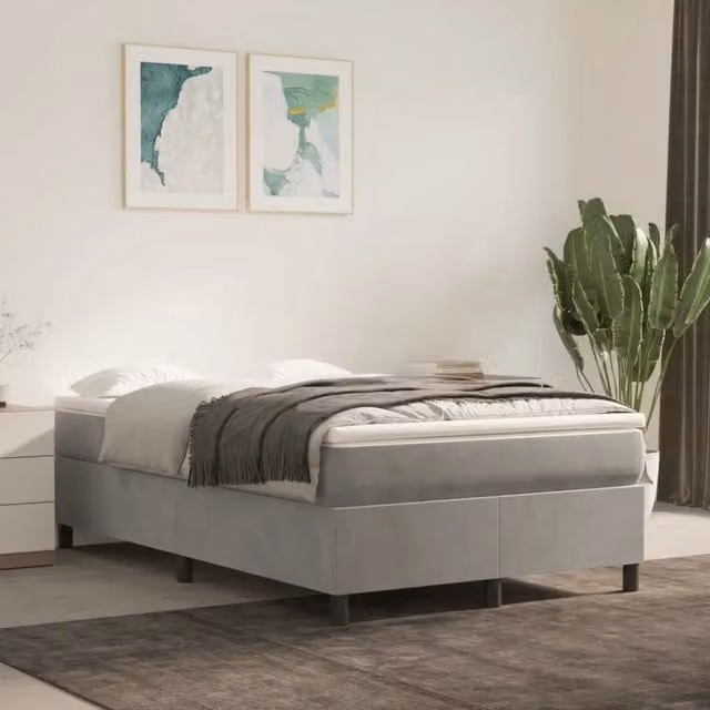 Letto Ibrido vidaXL con Giroletto a Molle e Materasso in Velluto Grigio Chiaro, L/P/H: 200 x 120 x 35 cm – 1