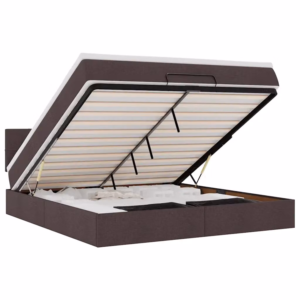 Letto con contenitore a sollevamento e materasso vidaXL in tessuto con illuminazione sottostante e porta USB, L/P/H: 160 x 200 x 88 cm, disponibile in marrone, bianco o grigio – 2