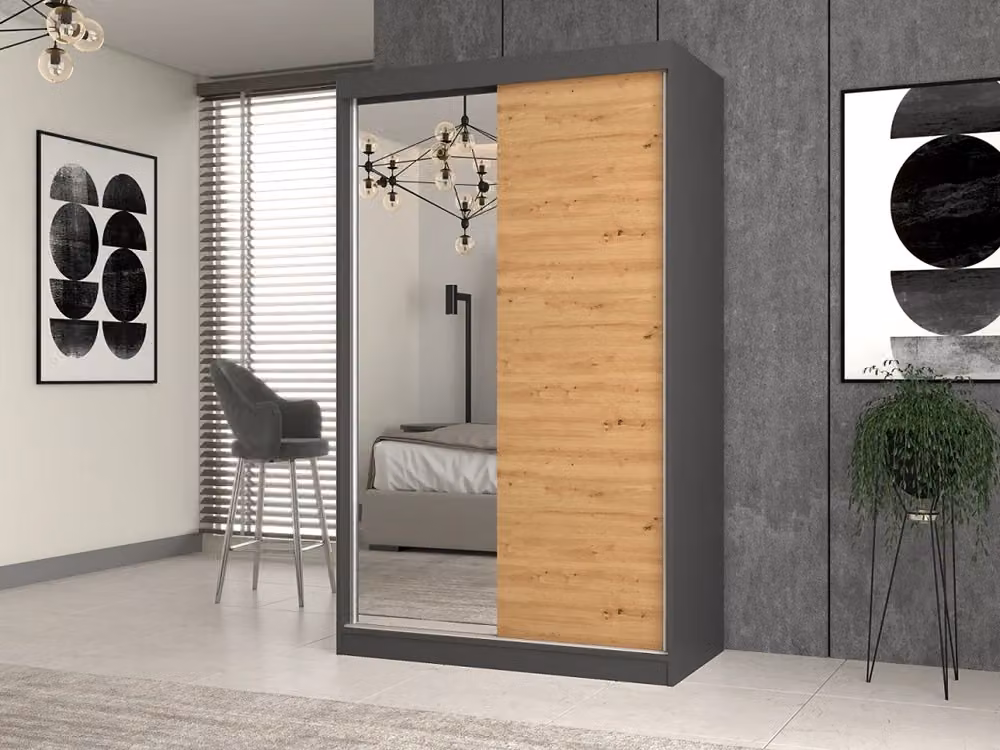 Armadio moderno IGA 120 A/B con ante scorrevoli e specchio colore antracite opaco – 2