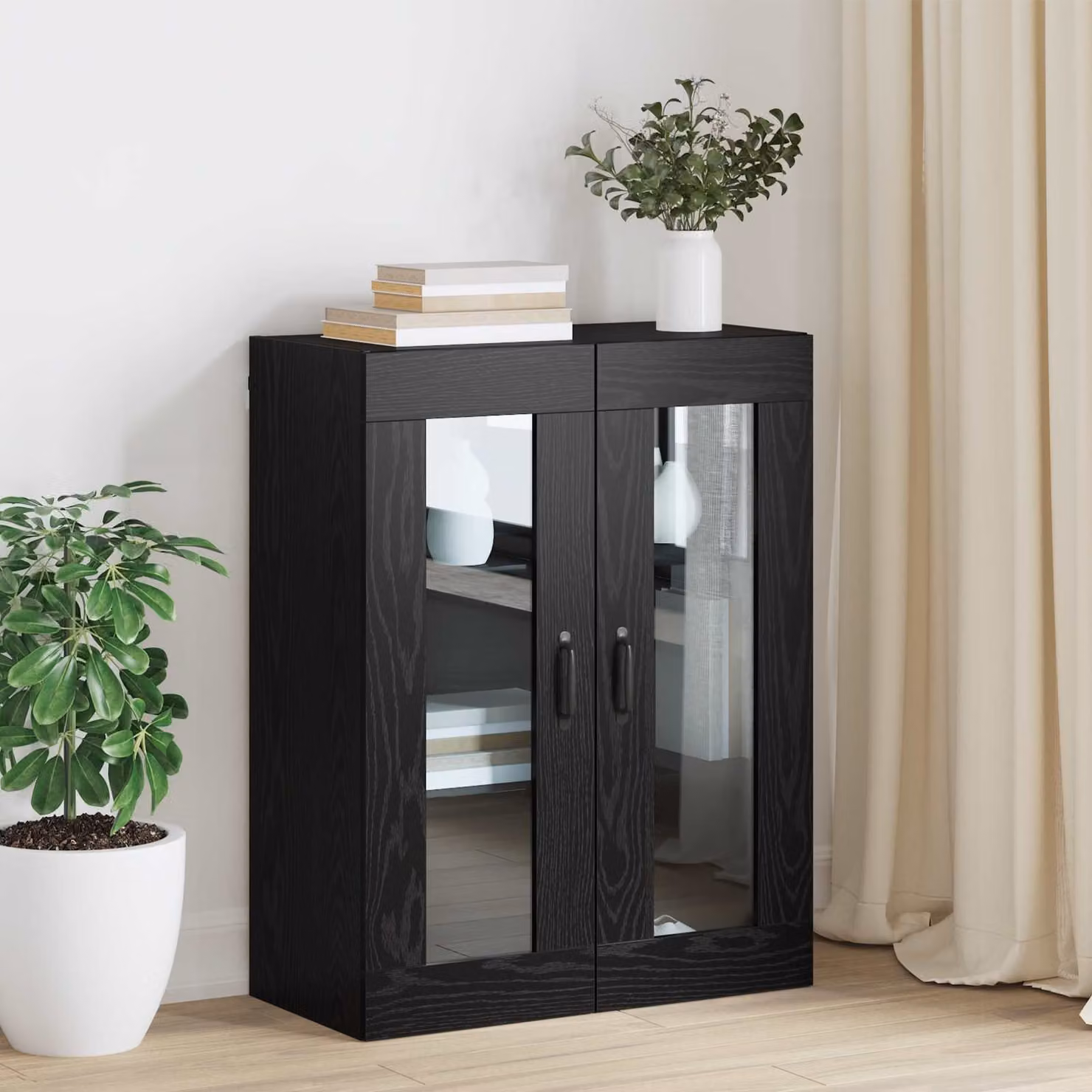 Armadio da parete moderno vidaXL in rovere e nero con ante a battente e ripiani interni L: 69,5 cm, P: 34 cm, H: 90 cm