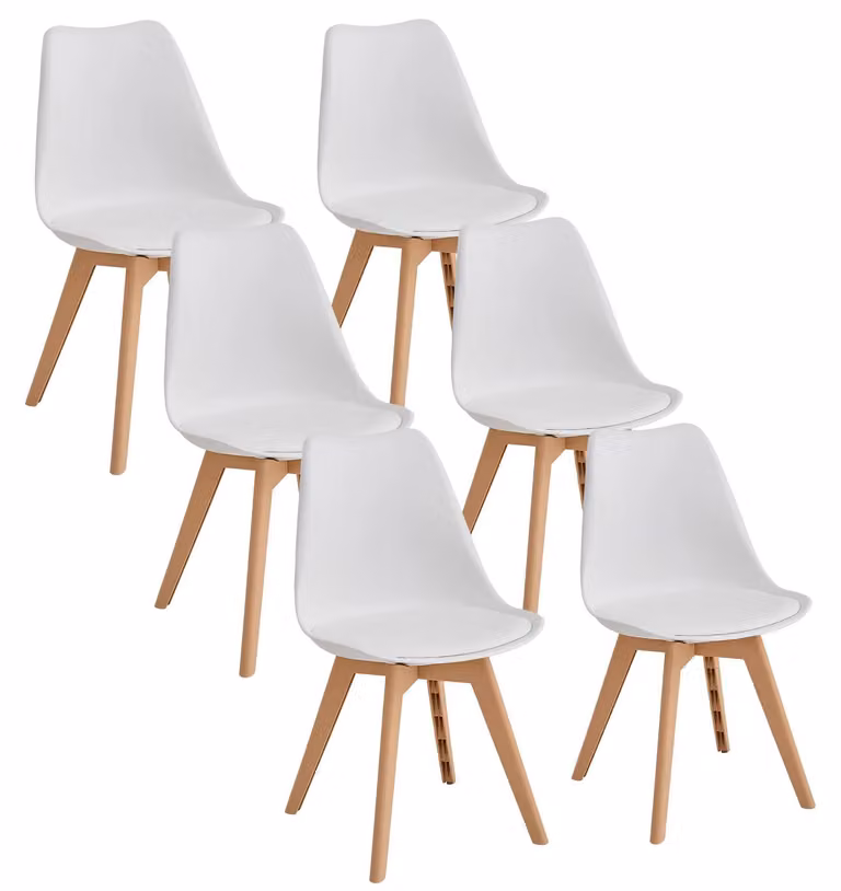 Sedie da pranzo moderne - Set da 6 - Sedie per cucina con seduta imbottita in ecopelle, struttura e gambe in plastica - Dimensioni: 82 x 55 x 48 cm - Adatte per sala da pranzo e soggiorno - Colore: bianco