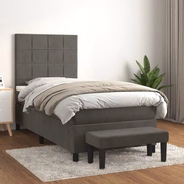 Letto Ibrido con Giroletto a Molle e Materasso vidaXL in Velluto Grigio e Bianco L/P/H: 203 x 90 x 128 cm – 1