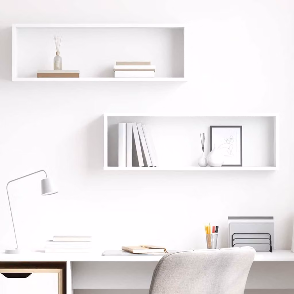 Set di 2 mensole a cubo da parete vidaXL in legno bianco opaco L 80 cm x P 15 cm x H 26,5 cm