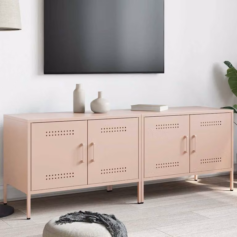 Set di 2 mobili TV vidaXL in stile industriale in metallo rosa L: 68 cm, P: 39 cm, H: 50,5 cm