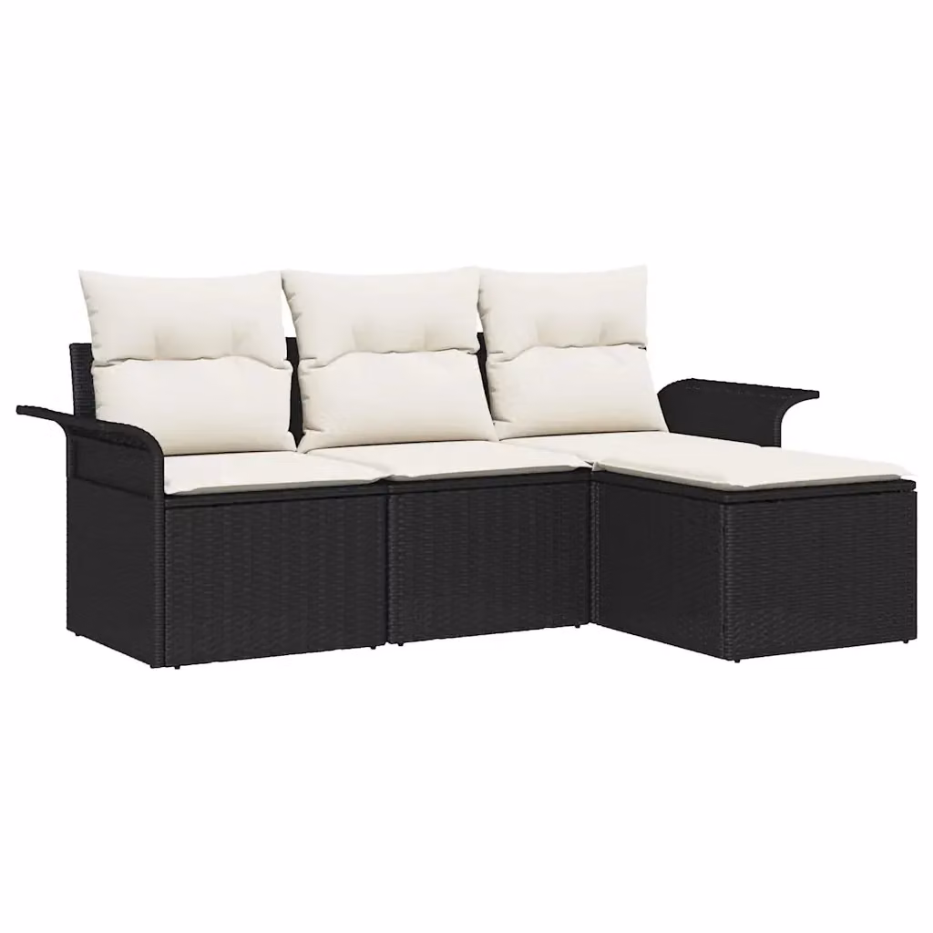 Set di divani da giardino a L vidaXL con cuscini, 4 posti, Nero e Beige – 2