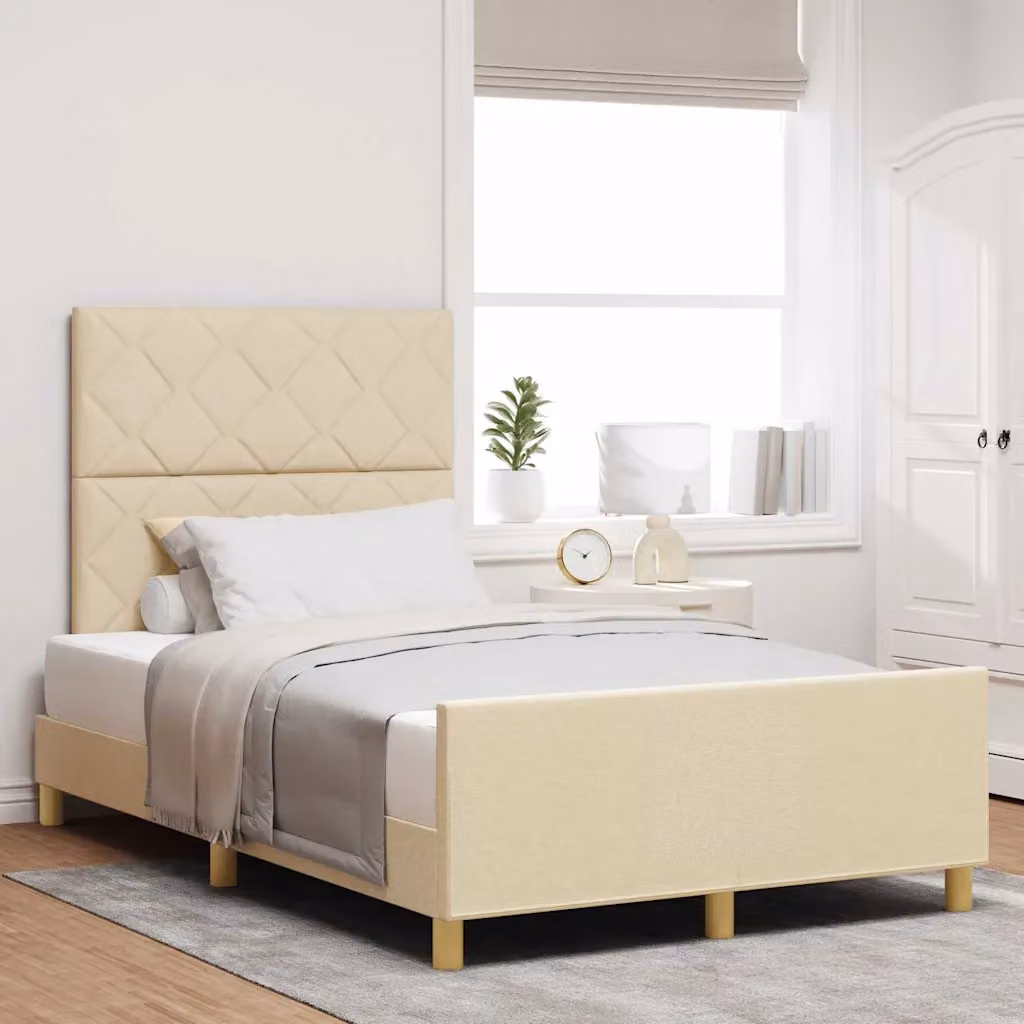 Struttura del letto con testiera vidaXL in tessuto beige e legno di pino, L 120 x P 200 cm