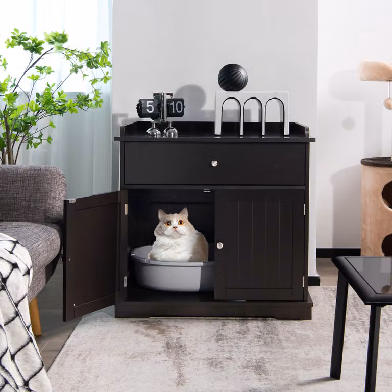 Armadietto moderno per lettiera per gatto Costway con cassetto e 2 porte, colore Marrone
