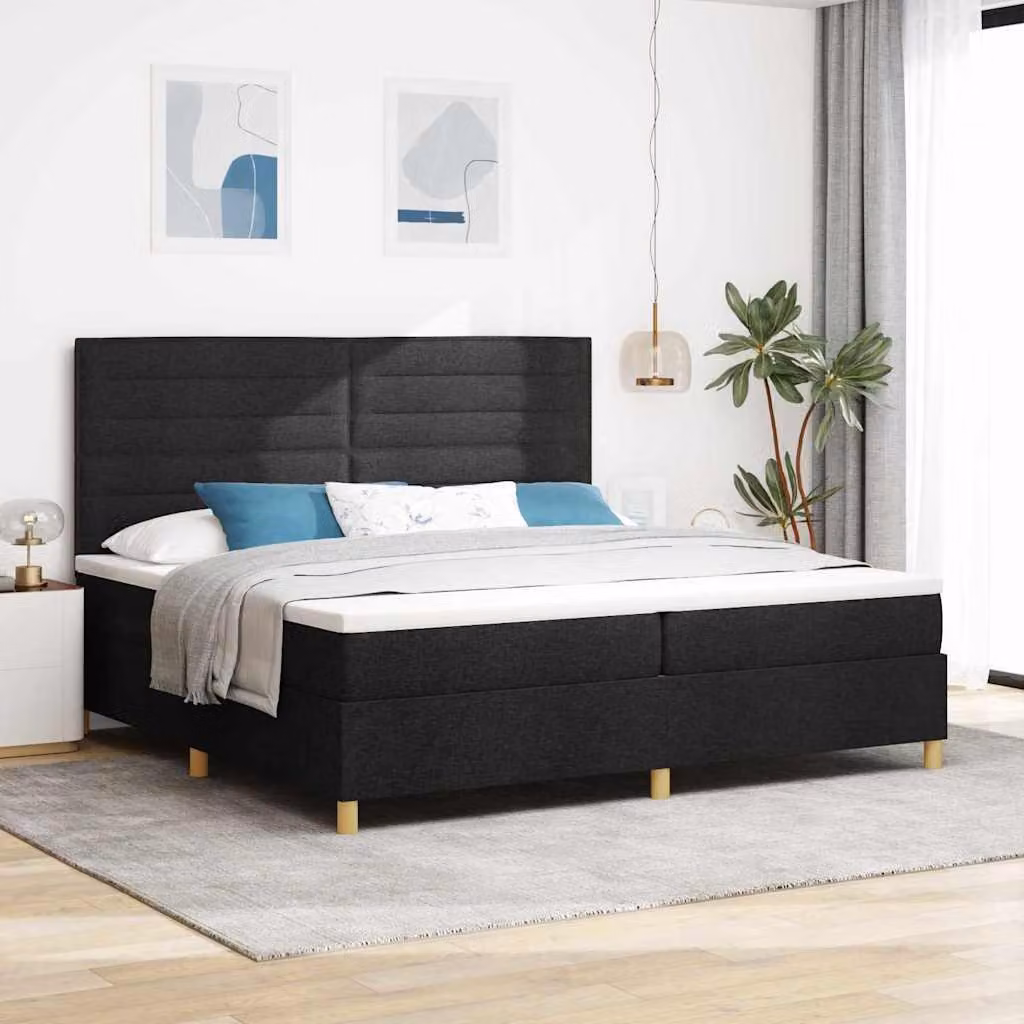 Maison Exclusive - Letto boxspring con testiera nera 200 x 200 cm in tessuto