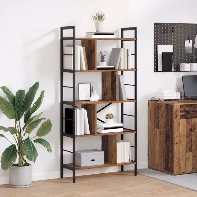 Libreria industrial vidaXL a 9 livelli in legno e metallo, colore marrone, L 75 cm x P 30 cm x H 156 cm