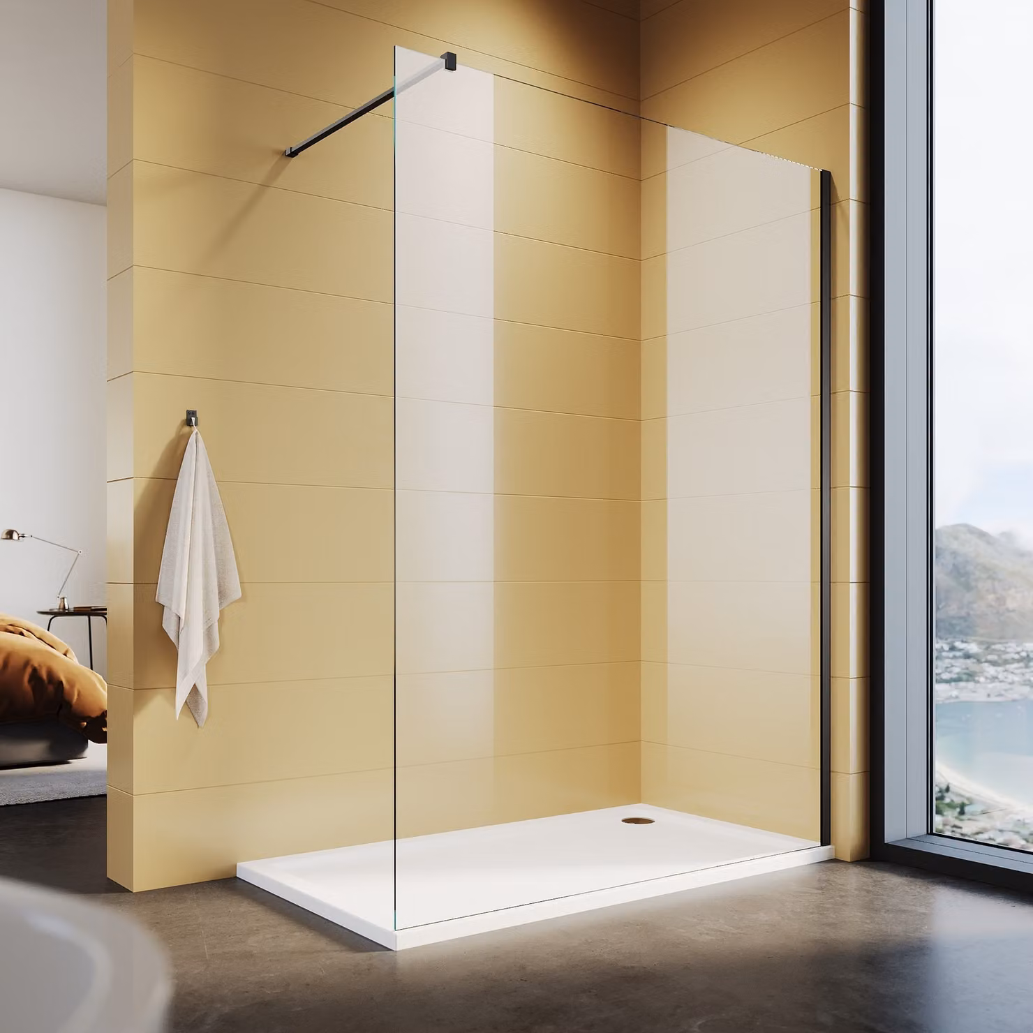 Cabina doccia SONNI 140x200cm, profilo nero, con stabilizzatore con nano rivestimento