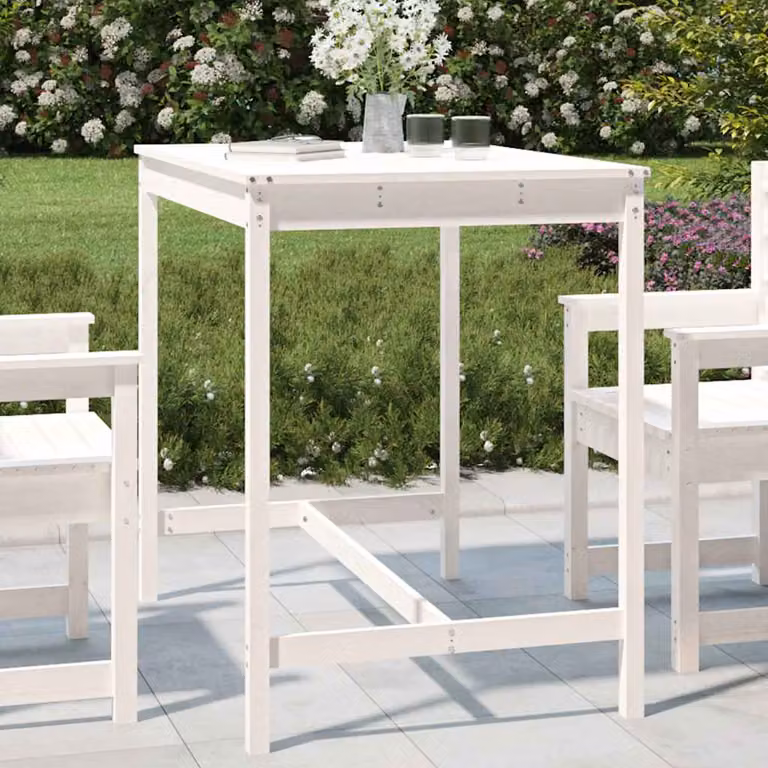 vidaXL Tavolo da giardino rettangolare in legno di pino bianco, stile rustico, L: 121 cm, P: 82,5 cm, H: 110 cm