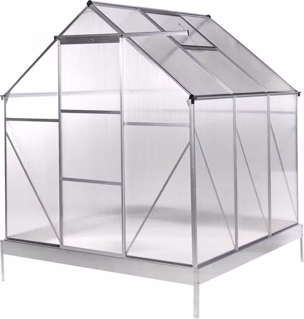 Grande serra da giardino in policarbonato con struttura in alluminio Porte scorrevoli walk-in Protezione UV Argento Puglia
