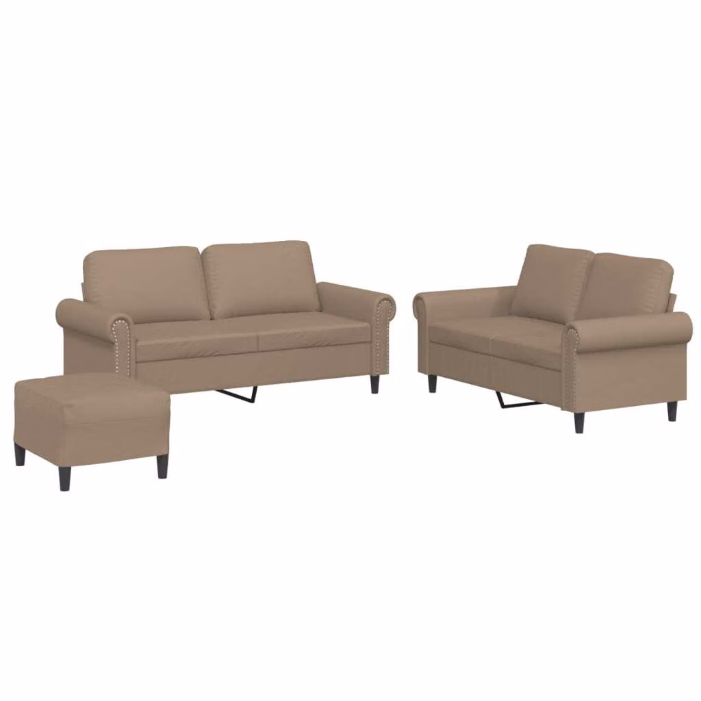 Set di Divani 3 pz con Cuscini cappuccino in Pelle finta