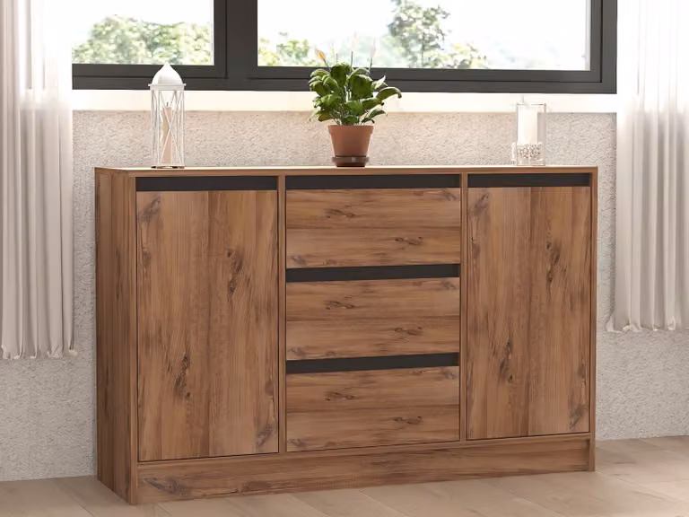 Skye Decor, Karal - Atlantic Pine, Antracite, Consolle, 100 % PANNELLI DI PARTICELLE RIVESTITI IN MELAMMINA, Pino Atlantico, 140 x 40 x 90 cm