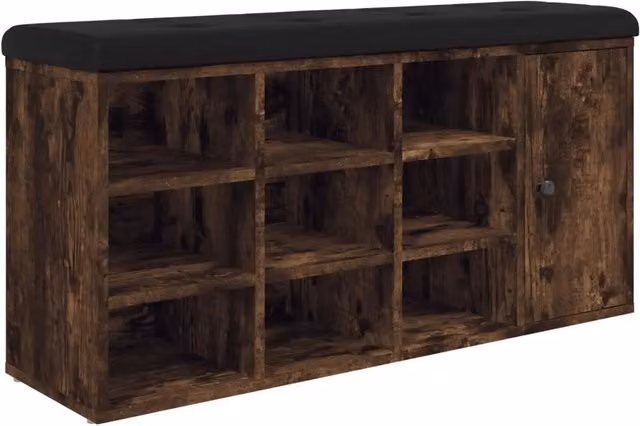 Panca Porta Scarpe in Legno di Rovere Colore Marrone e Nero con Seduta in Finta Pelle Stile Industrial L: 102 cm, P: 32 cm, H: 50 cm – 1