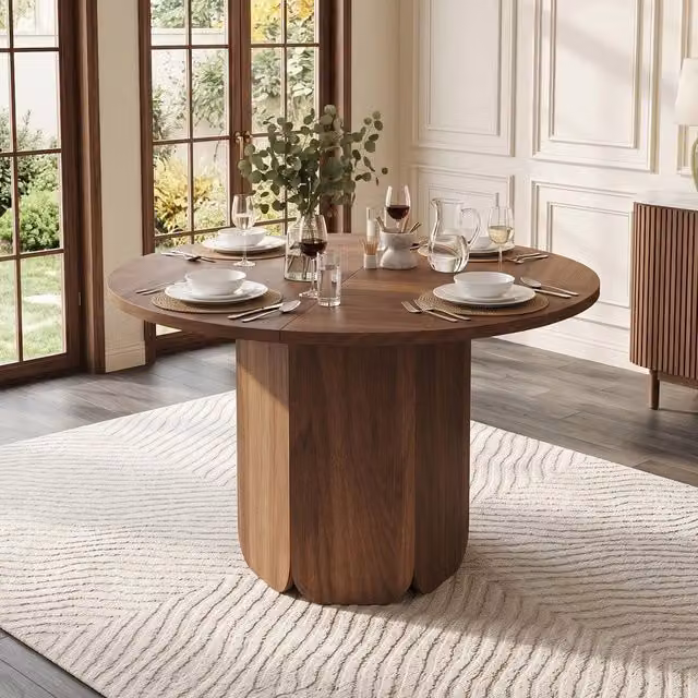 Tavolo da pranzo rotondo Minimal colore noce con design scandinavo, Diametro: 120 cm, Altezza: 75 cm – 1