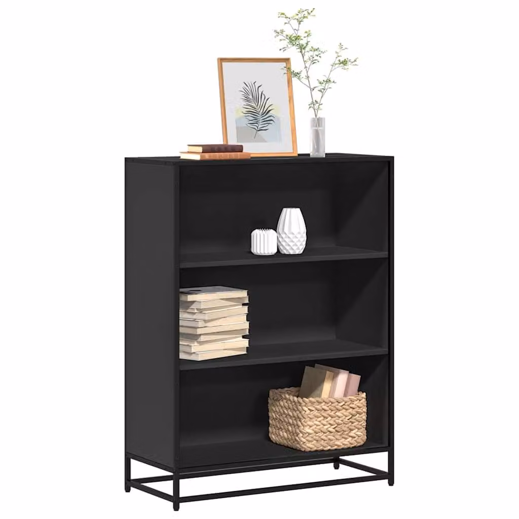 Libreria Industrial vidaXL in Legno e Metallo, Nera Opaca, L 80,5 cm x P 35 cm x H 107,5 cm