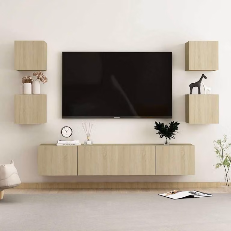 Set di mobili TV vidaXL 6 pezzi in legno multistrato e MDF color rovere sonoma beige e marrone per soggiorno moderno