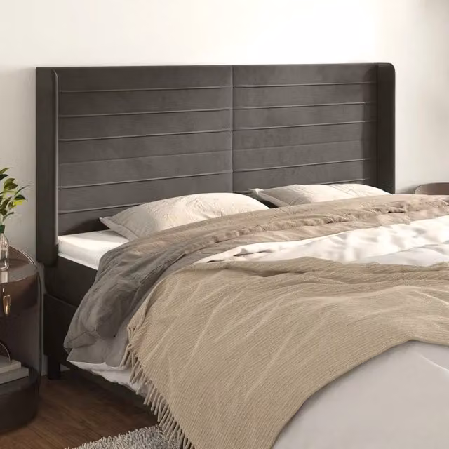 Testiera con Orecchie Design Mania in Velluto Grigio Scuro L: 183 cm, P: 16 cm, H: 118/128 cm