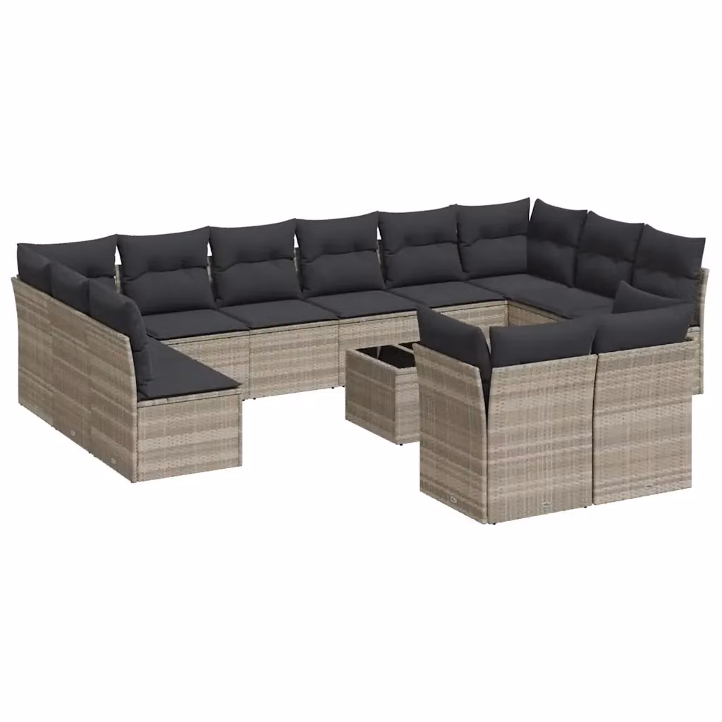 vidaXL Set Divani da Giardino 13 pz a Forma L con Cuscini Grigio Chiaro in Polyrattan e Tavolino da Esterno – 2