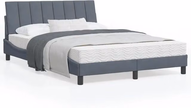 Letto Hanko vidaXL con Materasso in Velluto Grigio e Bianco L/P/H: 120 x 200 cm