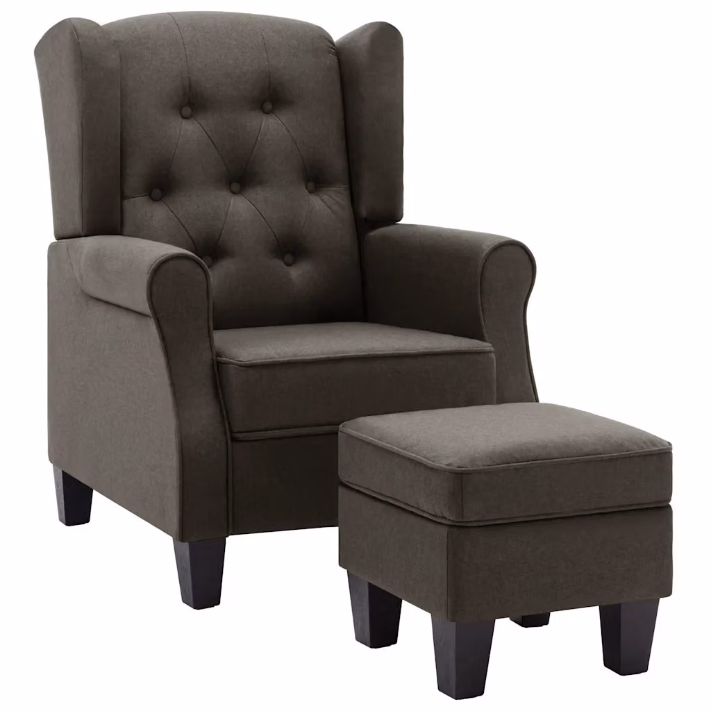 Poltrona Lounge con Poggiapiedi vidaXL in Tessuto Beige e Grigio – 2