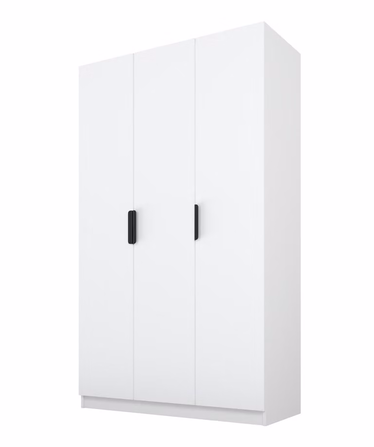 PAWS MOBEL Armadio bianco inclinabile 150x52x200 cm, armadio a tre ante aperto senza specchio, con ripiani e appendini