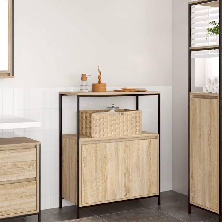 Mobile da bagno vidaXL con ripiani in rovere Sonoma, colore marrone, L: 76,5 cm, P: 35 cm, H: 95 cm