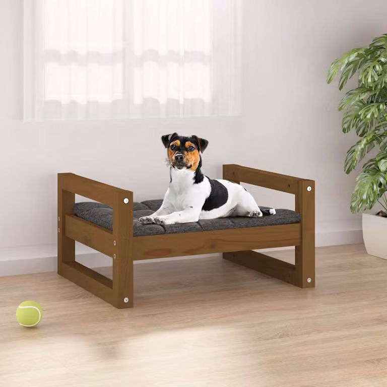 Cuccia per cani vidaXL in legno di pino massello, colore marrone, L: 55,5 cm, P: 45,5 cm, H: 28 cm