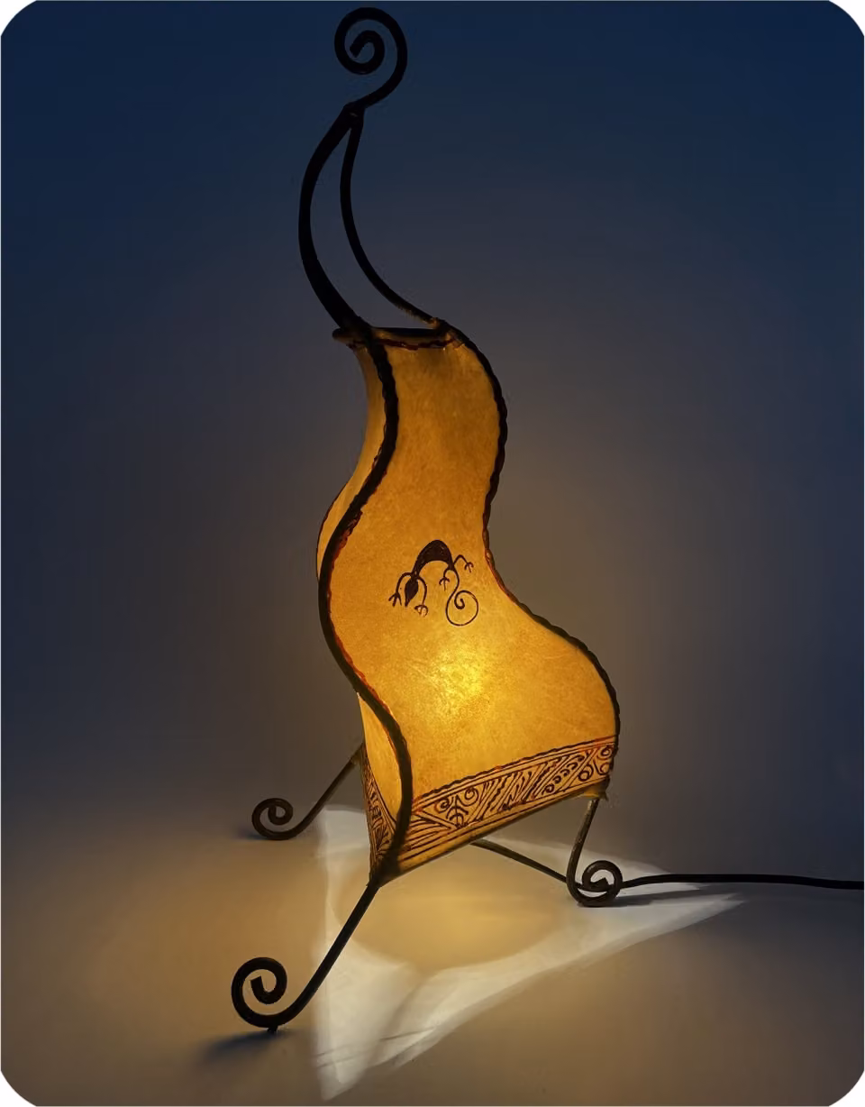 Lampada orientale lampada all'henné lampada in pelle marocchina lampada da tavolo lampada da terra Essaouira Gecko 50 cm, giallo