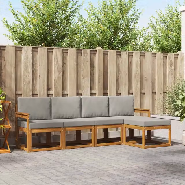 Set di divani da esterno 5 pz Grigio Naturale e Chiaro 3366244