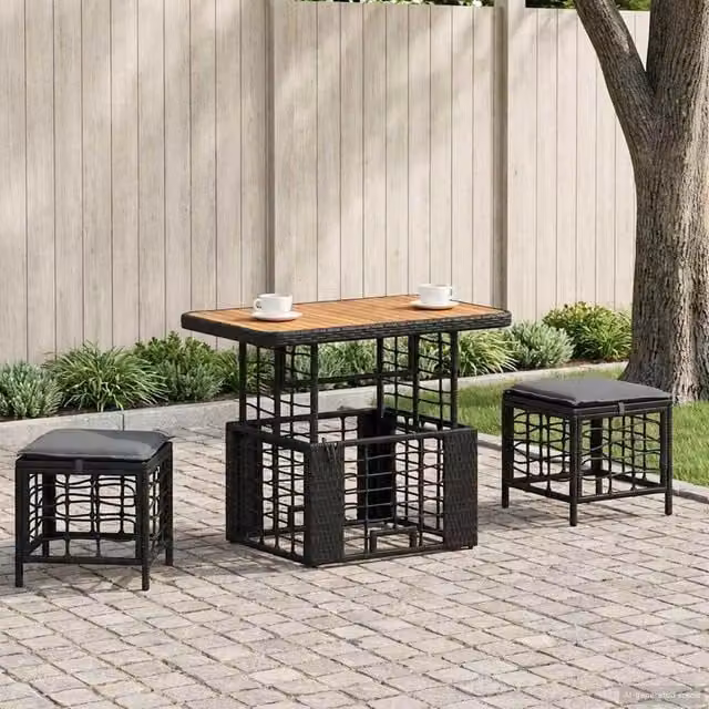 Set da pranzo per giardino e terrazza vidaXL in legno di acacia oliato e rattan, colore nero e grigio – 1