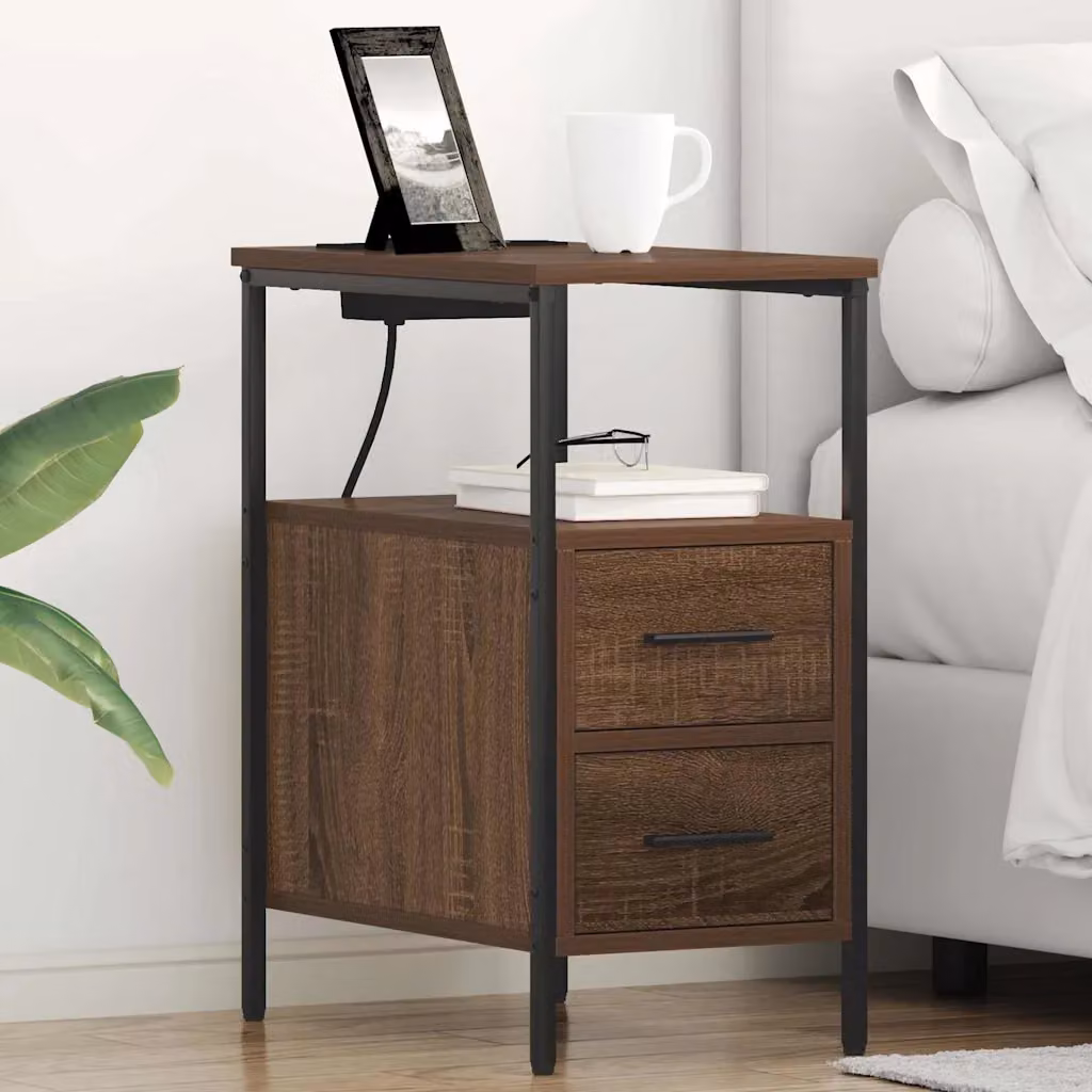 Set di 2 Armadi da Notte vidaXL in Rovere Marrone e Nero L/P/H: 30 x 48 x 61 cm