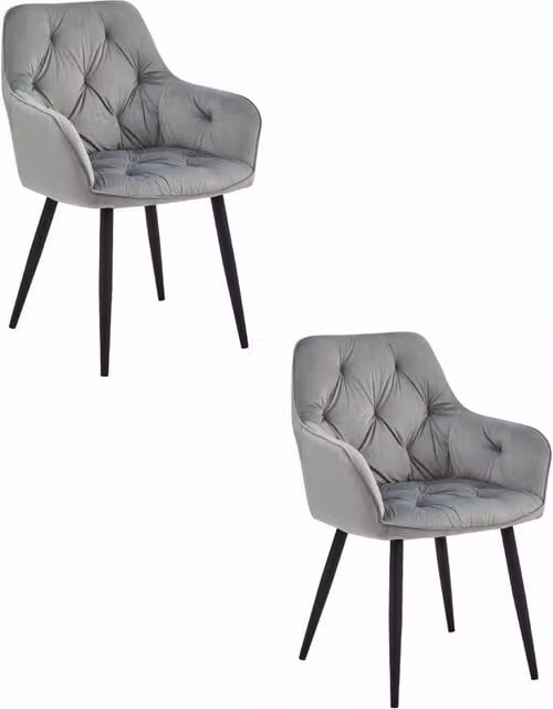 Set di 2 sedie da pranzo Valora LUKK in velluto grigio argento con gambe in metallo nero, design moderno
