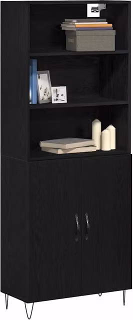 Credenza 2 pz | Madia | Buffet da pranzo | Armadio da pranzo Rovere Nero Legno multistrato