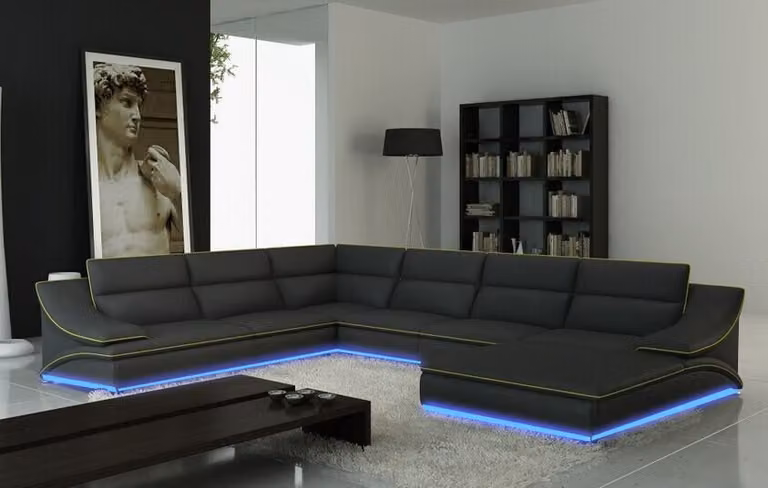 Ledersofa Couch Wohnlandschaft Ecksofa Eck Garnitur Design Modern Sofa mit USB