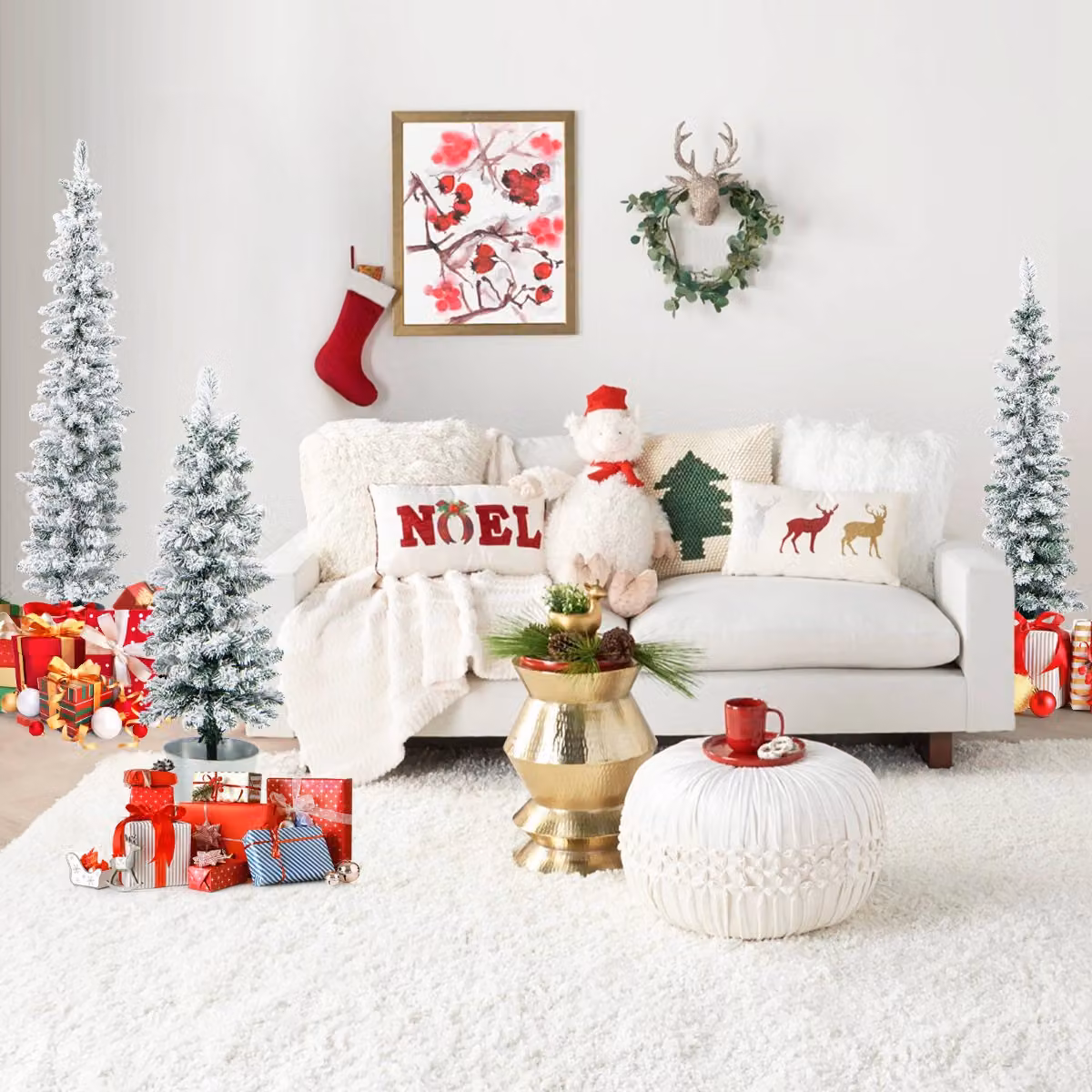 Set di 3 Alberi di Natale artificiali innevati Costway, Colore Bianco e Verde, Altezze: 90 cm, 120 cm e 150 cm