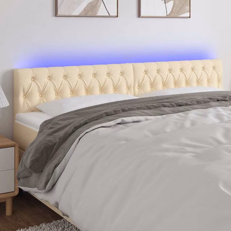 Testiera con LED e porta USB vidaXL in tessuto beige, L: 180 cm, P: 7 cm, H: 78-88 cm