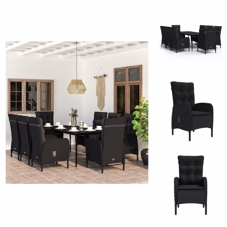 vidaXL set da pranzo da giardino 9 pezzi con cuscini nero - Set di mobili da giardino