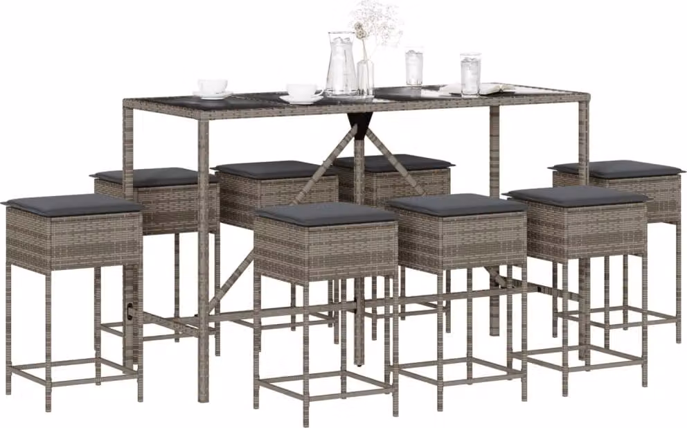 Maison Exclusive - Set da bar da giardino 9 pezzi con cuscini grigio in polyrattan