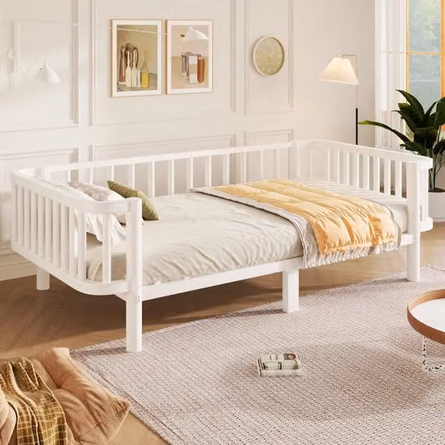 Letto singolo multifunzione in metallo bianco con rete a doghe in acciaio per camera soggiorno e studio