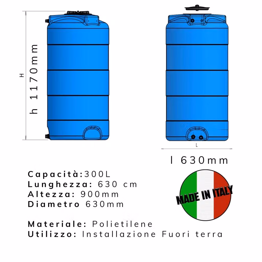 Serbatoio principale ELBI in plastica blu da 300 l – 2