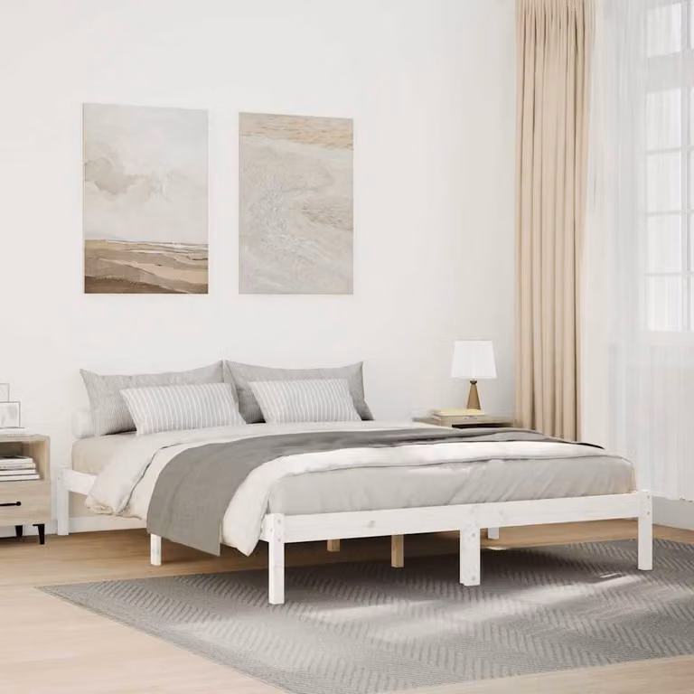Letto extra lungo vidaXL in legno di pino bianco con struttura a doghe, L/P/H: 165.5 x 215.5 x 31.0 cm