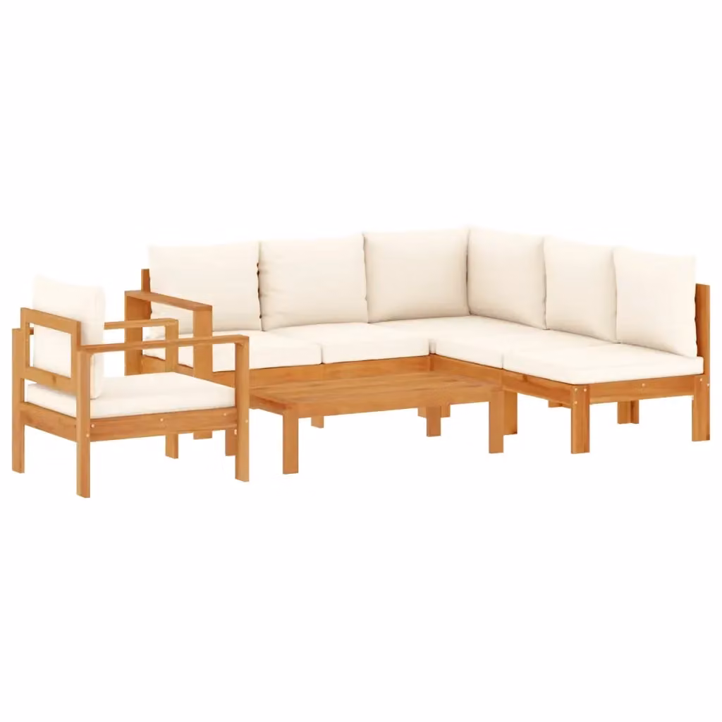 Set Divano da Giardino a L vidaXL in Legno di Acacia con 5 Pezzi e Cuscini Beige – 2