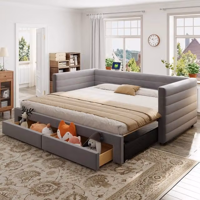 letto imbottito cotone e lino grigio 90 x 190 cm