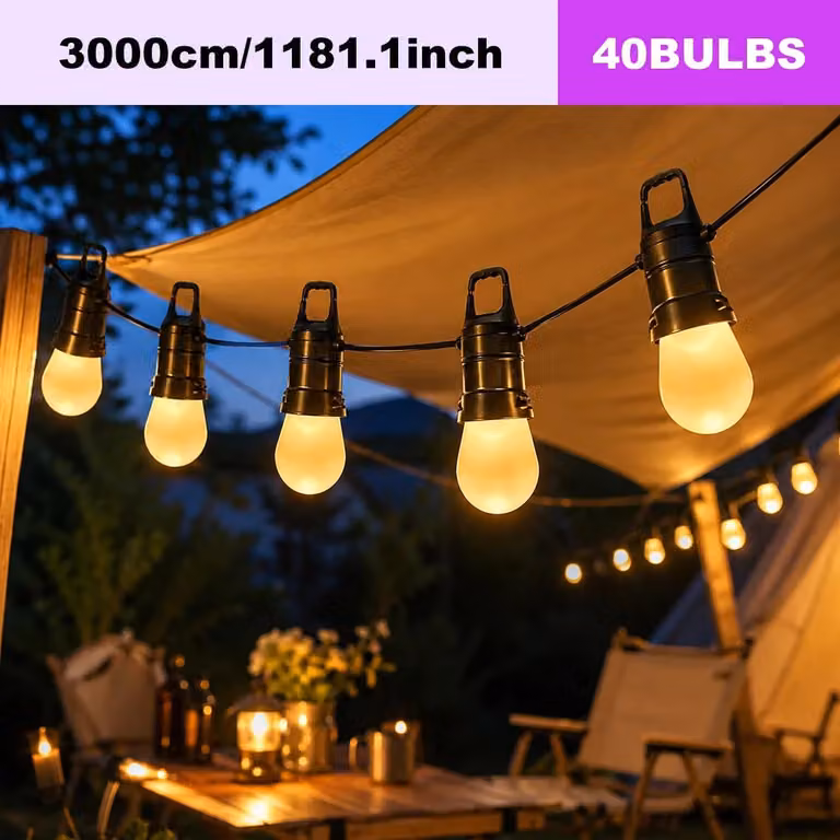 Catena luminosa a LED per esterni - 30 metri, 40 lampadine a forma di sfera - Controllo tramite app e telecomando - Intensità regolabile - Sincronizzazione con la musica - Grado di protezione IP44 - Spina di tipo EU