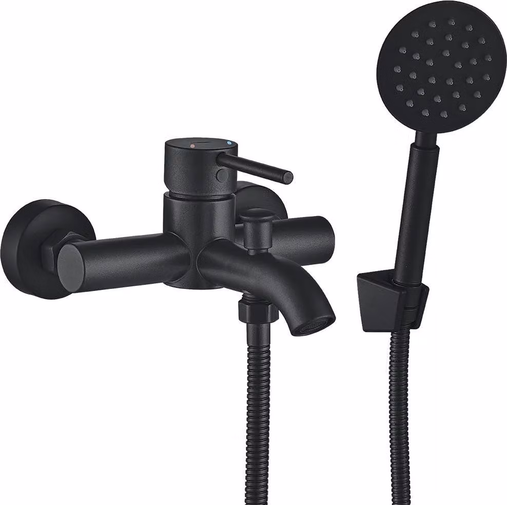 Rubinetteria per vasca da bagno a parete con set doccia, nero, NOIA BNK_711D
