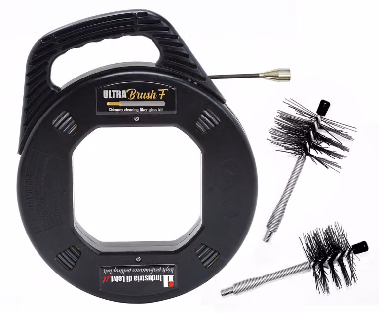 Set di spazzole per camini: spazzola per stufe a pellet con sonda in fibra di vetro da 10 metri e spazzole in nylon