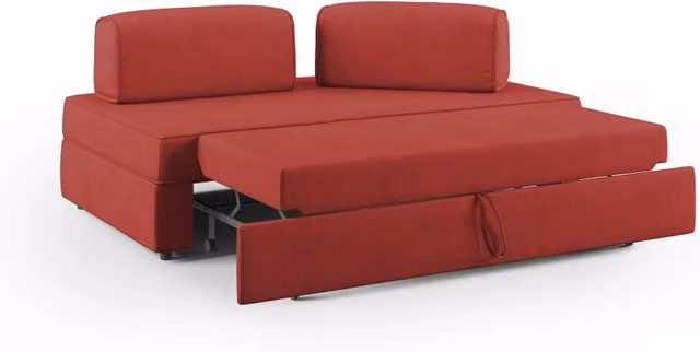 Divano Liberty Divani.Store con pouf estraibile e schienali mobili in tessuto morbido impermeabile rosso L: 160 cm – 1