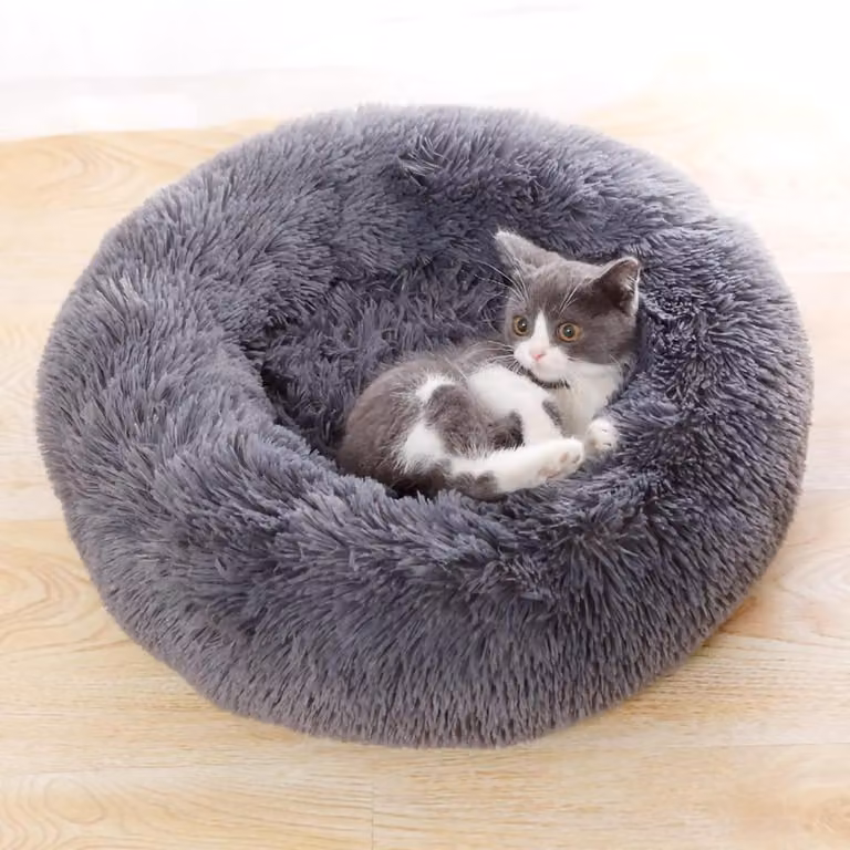 Cuccia per cani, cuccia per gatti, forma a ciambella, in peluche, color grigio scuro, 50 cm, lavabile